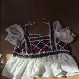 Bohemian Crochet Crop Top with Puff Sleeves
